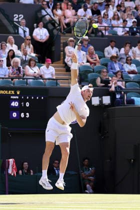 (260703) -- LONDON, July 3, 2026 -- Valentin Royer of France serves during the men s singles second round match against Alexander Zverev of Germany at the Wimbledon Tennis Championships in London, Britain, on July 2, 2026. (Photo by Xinhua) (SP)BRITAIN-LONDON-TENNIS-WIMBLEDON-MEN S SINGLES DinendraxHaria 
