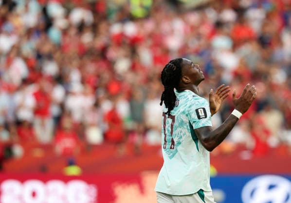 (260703) -- TORONTO, July 3, 2026 -- Rafael Leao of Portugal reacts during the round of 32 match between Portugal and Croatia at the 2026 FIFA World Cup, WM, Weltmeisterschaft, Fussball at Toronto Stadium in Toronto, Canada, July 2, 2026. (Photo by Xinhua) (SP)CANADA-TORONTO-FOOTBALL-FIFA WORLD CUP-ROUND OF 32-POR VS CRO ZouxZheng 