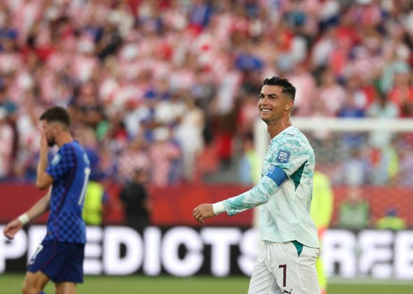 (260703) -- TORONTO, July 3, 2026 -- Cristiano Ronaldo (R) of Portugal reacts during the round of 32 match between Portugal and Croatia at the 2026 FIFA World Cup, WM, Weltmeisterschaft, Fussball at Toronto Stadium in Toronto, Canada, July 2, 2026. (Photo by Xinhua) (SP)CANADA-TORONTO-FOOTBALL-FIFA WORLD CUP-ROUND OF 32-POR VS CRO ZouxZheng 