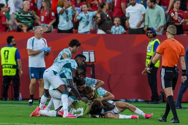 FIFA World Cup, WM, Weltmeisterschaft, Fussball 2026 - Round of 32 - Portugal vs Croatia Players of Portugal celebrate scoring the 2-1 goal during the FIFA World Cup 2026 Round of 32 match Portugal against Croatia, in Toronto, Canada, 02 July 2026. Palm Beach Florida United States  Copyright: xMIGUELxA.xLOPESx