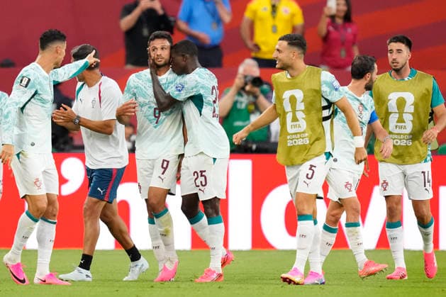 Portugal v Croatia: Round Of 32 - FIFA World Cup, WM, Weltmeisterschaft, Fussball 2026 Goncalo Ramos of Portugal celebrates after scoring his team s second goal with teammates during the FIFA World Cup 2026 Round Of 32 match between Portugal and Croatia at Toronto Stadium on July 02, 2026 in Toronto, Ontario. Toronto ON Canada  Copyright: xJosexBretonx originalFilename:bretonhernandez-portugal260702_npSUi.jpg