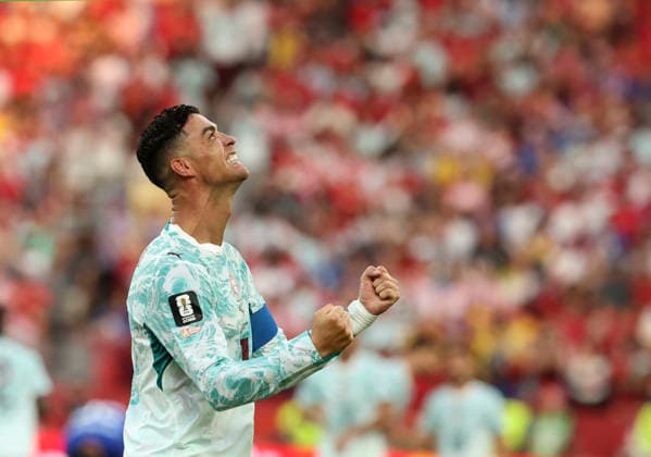 (260703) -- TORONTO, July 3, 2026 -- Cristiano Ronaldo of Portugal celebrates after scoring their first goal during the round of 32 match between Portugal and Croatia at the 2026 FIFA World Cup, WM, Weltmeisterschaft, Fussball at Toronto Stadium in Toronto, Canada, July 2, 2026. (Photo by Xinhua) (SP)CANADA-TORONTO-FOOTBALL-FIFA WORLD CUP-ROUND OF 32-POR VS CRO ZouxZheng 