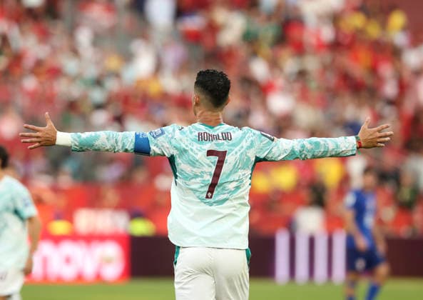 (260703) -- TORONTO, July 3, 2026 -- Cristiano Ronaldo of Portugal reacts during the round of 32 match between Portugal and Croatia at the 2026 FIFA World Cup, WM, Weltmeisterschaft, Fussball at Toronto Stadium in Toronto, Canada, July 2, 2026. (Photo by Xinhua) (SP)CANADA-TORONTO-FOOTBALL-FIFA WORLD CUP-ROUND OF 32-POR VS CRO ZouxZheng 