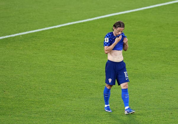 (260703) -- TORONTO, July 3, 2026 -- Luka Modric of Croatia reacts during the round of 32 match between Portugal and Croatia at the 2026 FIFA World Cup, WM, Weltmeisterschaft, Fussball at Toronto Stadium in Toronto, Canada, July 2, 2026. (Photo by Xinhua) (SP)CANADA-TORONTO-FOOTBALL-FIFA WORLD CUP-ROUND OF 32-POR VS CRO YangxShu 