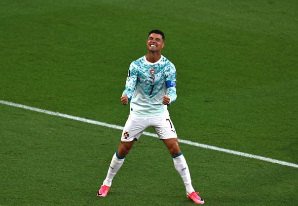 (260703) -- TORONTO, July 3, 2026 -- Cristiano Ronaldo of Portugal celebrates after scoring a penalty kick during the round of 32 match between Portugal and Croatia at the 2026 FIFA World Cup, WM, Weltmeisterschaft, Fussball at Toronto Stadium in Toronto, Canada, July 2, 2026. (Photo by Xinhua) (SP)CANADA-TORONTO-FOOTBALL-FIFA WORLD CUP-ROUND OF 32-POR VS CRO YangxShu 