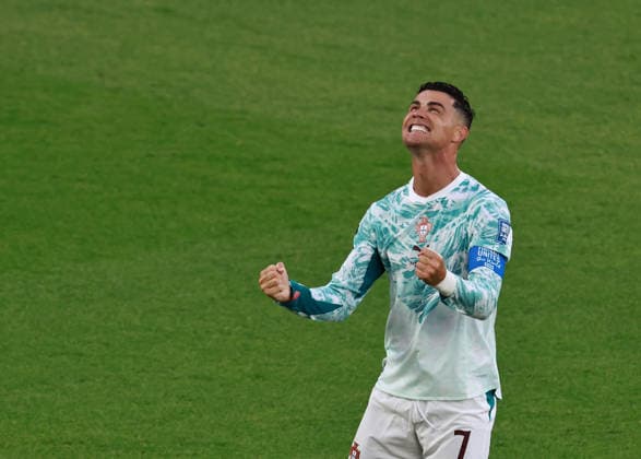 (260703) -- TORONTO, July 3, 2026 -- Cristiano Ronaldo of Portugal celebrates after scoring a penalty kick during the round of 32 match between Portugal and Croatia at the 2026 FIFA World Cup, WM, Weltmeisterschaft, Fussball at Toronto Stadium in Toronto, Canada, July 2, 2026. (Photo by Xinhua) (SP)CANADA-TORONTO-FOOTBALL-FIFA WORLD CUP-ROUND OF 32-POR VS CRO YangxShu 