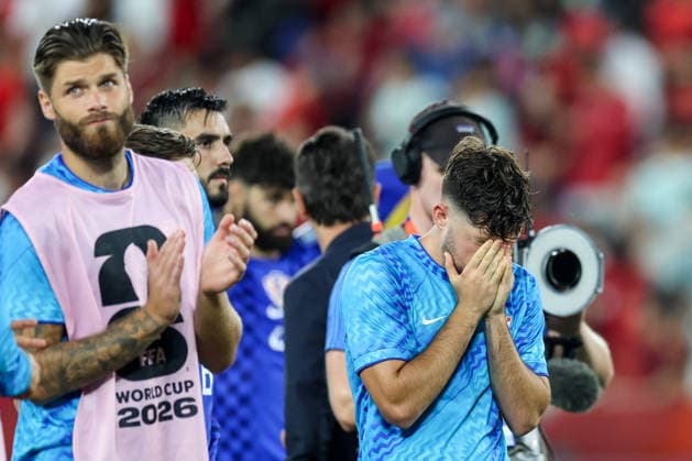 Portugal v Croatia: Round Of 32 - FIFA World Cup, WM, Weltmeisterschaft, Fussball 2026 Duje Caleta Car and Martin Baturina of Croatia react after a 1-2 loss during the FIFA World Cup 2026 Round Of 32 match between Portugal and Croatia at Toronto Stadium on July 2, 2026 in Toronto, Canada.  SanjinxStrukic PIXSELL