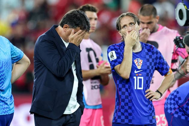 Portugal v Croatia: Round Of 32 - FIFA World Cup, WM, Weltmeisterschaft, Fussball 2026 Head Coach of Croatia Zlatko Dalic and Luka Modric of Croatia react after a 1-2 loss during the FIFA World Cup 2026 Round Of 32 match between Portugal and Croatia at Toronto Stadium on July 2, 2026 in Toronto, Canada.  SanjinxStrukic PIXSELL
