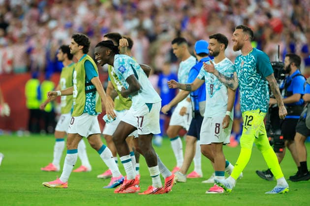 Portugal players celebrate at the end of a FIFA World Cup, WM, Weltmeisterschaft, Fussball 2026 match between Portugal and Croatia at BMO Stadium in Toronto, Canada, 02 July 2026. FIFA World Cup 2026 - Round of 32 - Portugal vs. Croatia !ACHTUNG: NUR REDAKTIONELLE NUTZUNG!  Copyright: xBienvenidoxVelascox GR5135 20260703-55020783340_1
