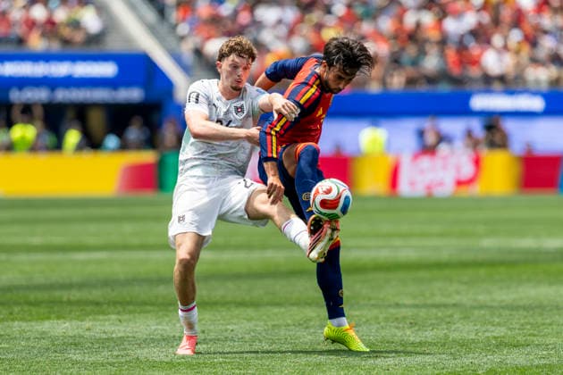 July 2, 2026, Los Angeles, United States: Austria s Paul Wanner (24) and Spain™s Ferran Torres (7) seen in action during the FIFA World Cup, WM, Weltmeisterschaft, Fussball Round of 32 soccer match between Spain and Austria.in Inglewood. Final score; Spain 3:0 Austria Spain Vs Austria In Los Angeles, USA - 02 Jul 2026  - ZUMAs197 20260702_aaa_s197_308 Copyright: xRingoxChiux