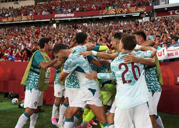 (260703) -- TORONTO, July 3, 2026 -- Players of Portugal celebrate after winning the round of 32 match between Portugal and Croatia at the 2026 FIFA World Cup, WM, Weltmeisterschaft, Fussball at Toronto Stadium in Toronto, Canada, July 2, 2026. (Photo by Xinhua) (SP)CANADA-TORONTO-FOOTBALL-FIFA WORLD CUP-ROUND OF 32-POR VS CRO ZouxZheng 