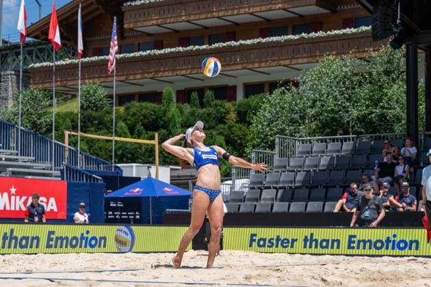 GSTAAD, SWITZERLAND - JULY 2: Kristen Cruz (Player No. 1, USA) during the Beach Pro Tour - Elite 16 at Gstaad on July 2, 2026 in Gstaad, Switzerland. Switzerland Copyright: xPeterxWeberx