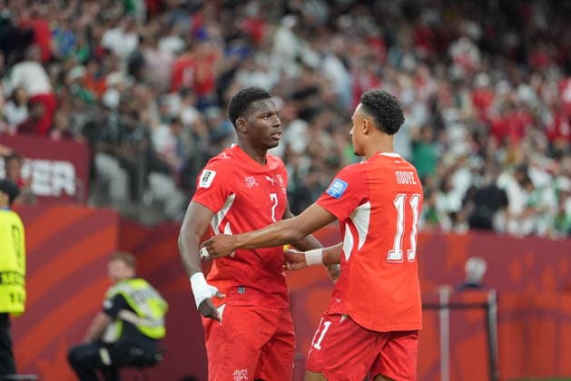 Switzerland v Algeria - FIFA World Cup, WM, Weltmeisterschaft, Fussball 2026 - Round of 32 VANCOUVER, CANADA - JULY 02: Breel Embolo (7) of Switzerland celebrates with his teammate after scoring a goal during the 2026 FIFA World Cup Round of 32 match between Switzerland and Algeria at BC Place (Vancouver Stadium) in Vancouver, British Columbia, Canada on July 02, 2026. Ercin Erturk Anadolu British Columbia Canada. Editorial use only. Please get in touch for any other usage.  Copyright: x2026xAnadoluxErcinxErturkx