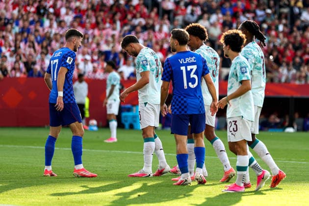 TORONTO, CANADA - JULY 2: Ruben Dias, Portugal, Petar Sucic and Nikola Vlasic, Croatia during the 2026 FIFA World Cup, WM, Weltmeisterschaft, Fussball round of 32 match between Portugal and Croatia at Toronto Stadium on July 2, 2026 in Toronto, Canada. Photo by Joseph Victor Copyright: xVictorxModox