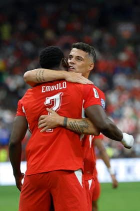 FIFA World Cup, WM, Weltmeisterschaft, Fussball 2026 - Round of 32 - Switzerland vs Algeria Switzerland s Breel Embolo (L) celebrates with teammate Granit Xhaka (R) after scoring the opening goal during the 2026 FIFA World Cup round of 32 soccer match between Switzerland and Algeria at BC Place stadium in Vancouver, Canada, 02 July 2026. Vancouver Canada  Copyright: xPETERxKLAUNZERx