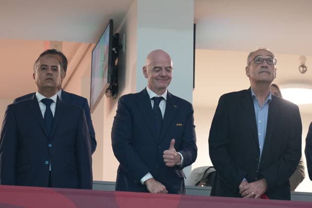 Switzerland v Algeria - FIFA World Cup, WM, Weltmeisterschaft, Fussball 2026 - Round of 32 VANCOUVER, CANADA - JULY 02: FIFA President Gianni Infantino (C) gestures during the 2026 FIFA World Cup Round of 32 match between Switzerland and Algeria at BC Place (Vancouver Stadium) in Vancouver, British Columbia, Canada on July 02, 2026. Ercin Erturk Anadolu British Columbia Canada. Editorial use only. Please get in touch for any other usage.  Copyright: x2026xAnadoluxErcinxErturkx