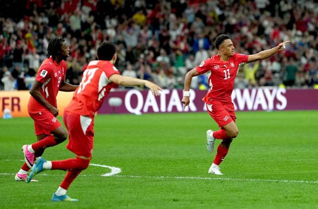 FIFA World Cup, WM, Weltmeisterschaft, Fussball 2026 - Round of 32 - Switzerland vs Algeria Dan Ndoye (R) of Switzerland celebrates after his team s second goal during the FIFA World Cup 2026 Round of 32 match Switzerland against Algeria, in Vancouver, Canada, 02 July 2026. VANCOUVER Canada  Copyright: xBOBxFRIDx