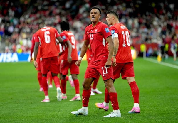 FIFA World Cup, WM, Weltmeisterschaft, Fussball 2026 - Round of 32 - Switzerland vs Algeria Dan Ndoye of Switzerland celebrates after his team s second goal during the FIFA World Cup 2026 Round of 32 match Switzerland against Algeria, in Vancouver, Canada, 02 July 2026. VANCOUVER Canada  Copyright: xBOBxFRIDx
