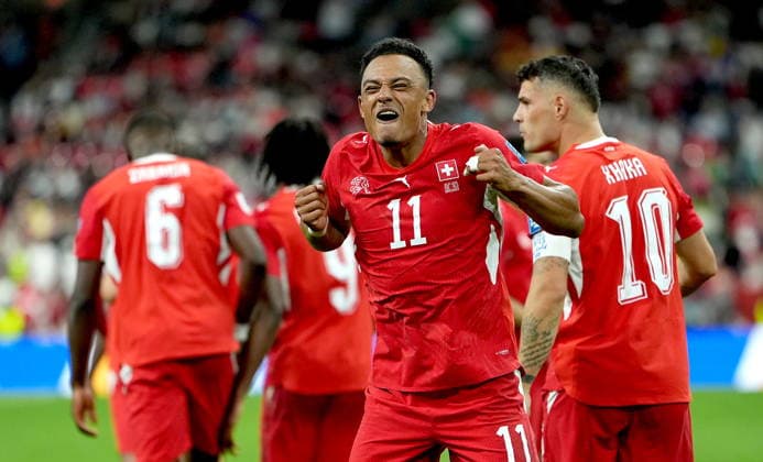 FIFA World Cup, WM, Weltmeisterschaft, Fussball 2026 - Round of 32 - Switzerland vs Algeria Dan Ndoye of Switzerland celebrates after scoring his team s second goal during the FIFA World Cup 2026 Round of 32 match Switzerland against Algeria, in Vancouver, Canada, 02 July 2026. VANCOUVER Canada  Copyright: xBOBxFRIDx