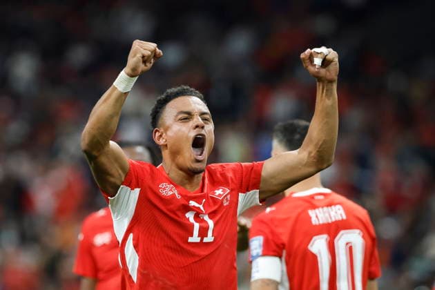 FIFA World Cup, WM, Weltmeisterschaft, Fussball 2026 - Round of 32 - Switzerland vs Algeria Switzerland s Dan Ndoye celebrates after scoring the second goal during the 2026 FIFA World Cup round of 32 soccer match between Switzerland and Algeria at BC Place stadium in Vancouver, Canada, 02 July 2026. Vancouver Canada  Copyright: xPETERxKLAUNZERx