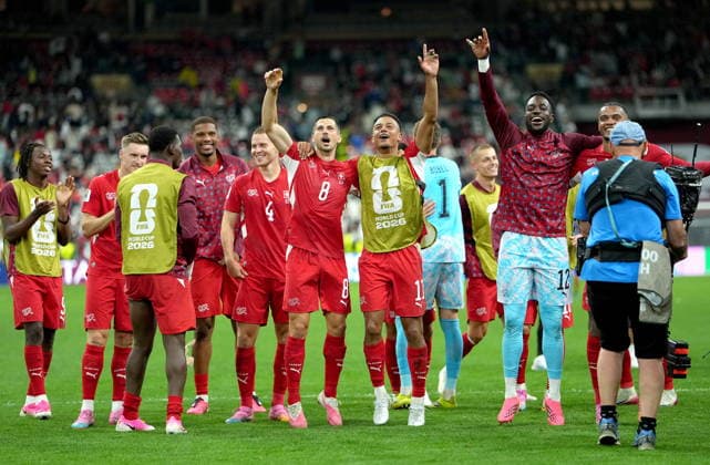 FIFA World Cup, WM, Weltmeisterschaft, Fussball 2026 - Round of 32 - Switzerland vs Algeria Swiss players celebrate after winning the FIFA World Cup 2026 Round of 32 match Switzerland against Algeria, in Vancouver, Canada, 02 July 2026. VANCOUVER Canada  Copyright: xBOBxFRIDx