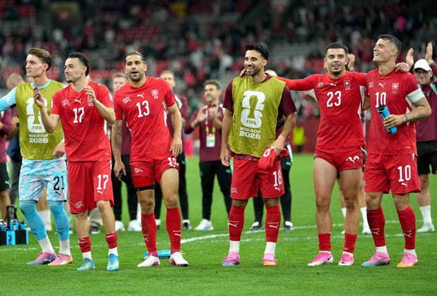 FIFA World Cup, WM, Weltmeisterschaft, Fussball 2026 - Round of 32 - Switzerland vs Algeria Swiss players celebrate after winning the FIFA World Cup 2026 Round of 32 match Switzerland against Algeria, in Vancouver, Canada, 02 July 2026. VANCOUVER Canada  Copyright: xBOBxFRIDx
