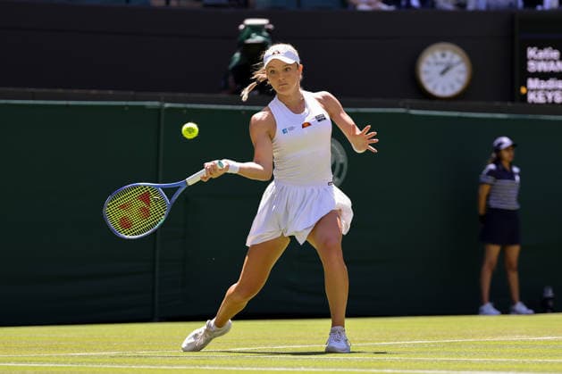 (260703) -- LONDON, July 3, 2026 -- Katie Swan of Britain returns the ball during the women s singles second round match against Madison Keys of the United States at the Wimbledon Tennis Championships in London, Britain, on July 2, 2026. (Photo by Xinhua) (SP)BRITAIN-LONDON-TENNIS-WIMBLEDON-WOMEN S SINGLES DinendraxHaria 