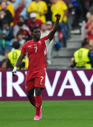 (260703) -- VANCOUVER, July 3, 2026 -- Breel Embolo of Switzerland celebrates after scoring during the round of 32 match between Switzerland and Algeria at the 2026 FIFA World Cup, WM, Weltmeisterschaft, Fussball at BC Place Vancouver in Vancouver, Canada, July 2, 2026. ) (SP)CANADA-VANCOUVER-FOOTBALL-FIFA WORLD CUP-ROUND OF 32-SUI VS ALG MengxYongmin 