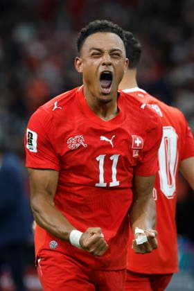 FIFA World Cup, WM, Weltmeisterschaft, Fussball 2026 - Round of 32 - Switzerland vs Algeria Switzerland s Dan Ndoye celebrates after scoring his side s second goal during the World Cup round of 32 soccer match between Switzerland and Algeria at the BC Place stadium in Vancouver, Canada, 02 July 2026. Vancouver Canada  Copyright: xPETERxKLAUNZERx