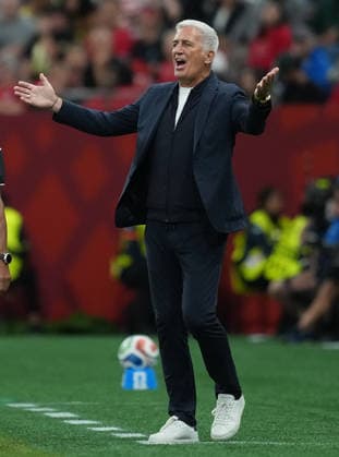 (260703) -- VANCOUVER, July 3, 2026 -- Vladimir Petkovic, head coach of Algeria, reacts during the round of 32 match between Switzerland and Algeria at the 2026 FIFA World Cup, WM, Weltmeisterschaft, Fussball at BC Place Vancouver in Vancouver, Canada, July 2, 2026. ) (SP)CANADA-VANCOUVER-FOOTBALL-FIFA WORLD CUP-ROUND OF 32-SUI VS ALG MengxYongmin 
