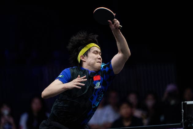 LOS ANGELES, CALIFORNIA - JULY 02: Wang Chuqin of China competes in the Men s Singles - Round of 16 match against Anders Lind of Denmark on day 7 of United States Smash 2026 at Ontario Convention Center on July 2, 2026 in Los Angeles, California.  Copyright: xVCGx 111651980435