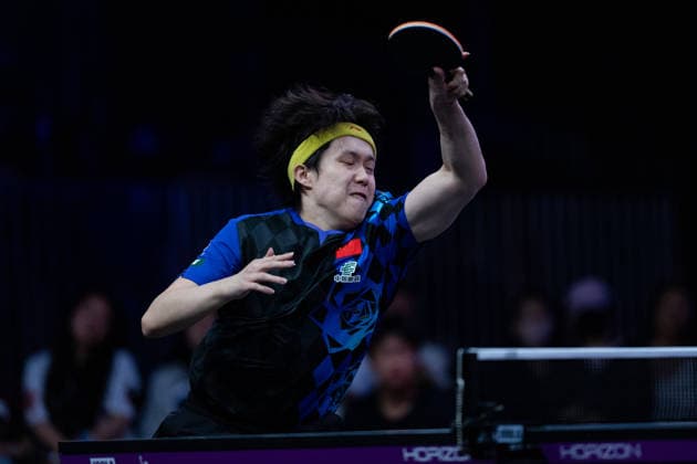 LOS ANGELES, CALIFORNIA - JULY 02: Wang Chuqin of China competes in the Men s Singles - Round of 16 match against Anders Lind of Denmark on day 7 of United States Smash 2026 at Ontario Convention Center on July 2, 2026 in Los Angeles, California.  Copyright: xVCGx 111651980438