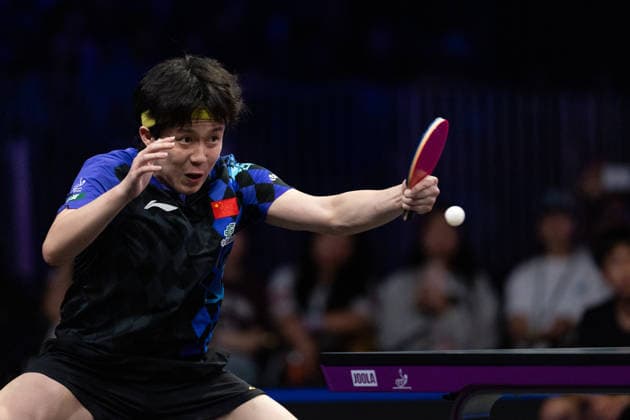 LOS ANGELES, CALIFORNIA - JULY 02: Wang Chuqin of China competes in the Men s Singles - Round of 16 match against Anders Lind of Denmark on day 7 of United States Smash 2026 at Ontario Convention Center on July 2, 2026 in Los Angeles, California.  Copyright: xVCGx 111651980440