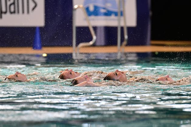 SYNCHRONSCHWIMMEN - Team Großbritannien (GBR) bei den Jugend-Europameisterschaften im Synchronschwimmen in der Disziplin Team Technische Kür Finale in München am 02.07.2026, Deutschland, Oberbayern München Olympia-Schwimhalle Bayern Deutschland *** SYNCHRONIZED SWIMMING Team Great Britain (GBR) at the European Junior Synchronized Swimming Championships in the Team Technical Routine Final in Munich on July 2, 2026, Germany, Upper Bavaria, Munich Olympic Swimming Hall, Bavaria, Germany