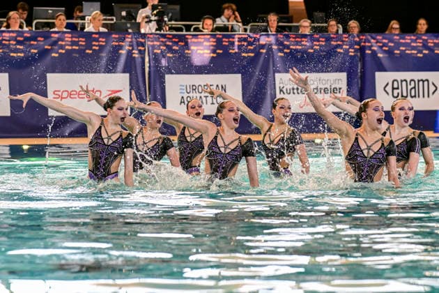SYNCHRONSCHWIMMEN - Team Individual Neutral Athlete (AIN) bei den Jugend-Europameisterschaften im Synchronschwimmen in der Disziplin Team Technische Kür Finale in München am 02.07.2026, Deutschland, Oberbayern München Olympia-Schwimhalle Bayern Deutschland *** SYNCHRONIZED SWIMMING Team Individual Neutral Athlete AIN at the European Youth Synchronized Swimming Championships in the Team Technical Routine Final in Munich on July 2, 2026, Germany, Upper Bavaria, Munich Olympic Swimming Hall, Bavaria, Germany