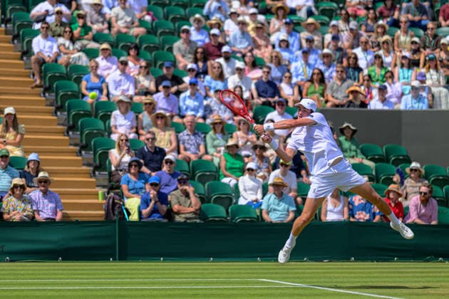 Day Five: The Championships - Wimbledon 2026 LONDON, ENGLAND JULY 03 - Joao Fonseca of Brazil during Gentlemen s Single Third Round against Roman Safiullin of Russia at The Wimbledon Lawn Tennis Championship at Wimbledon on July 03, 2026 in London, England. (Photo by Keeran Marquis)  Copyright: xKeeranxMarquis Fotoarena SPPx Sportspressphoto_SPR183580