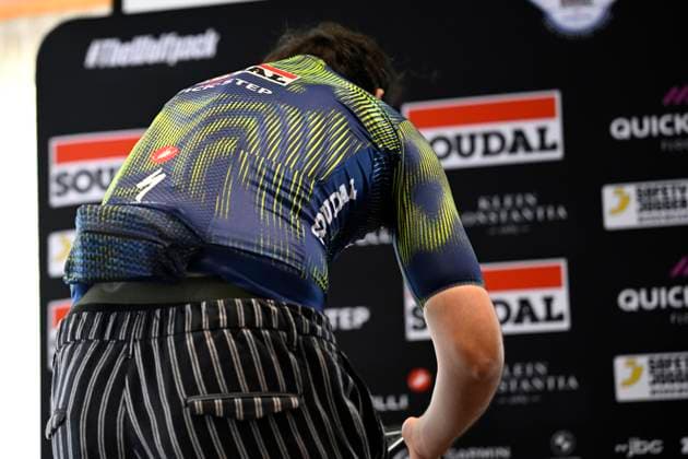 Tour de France 2026 Media Activities 03 07 2026 BARCELONA, SPAIN - JULY 03 : illustrative picture showing an airbag jersey of Castelli during a press conference, PK, Pressekonferenz of team Soudal - Quick Step prior to the 113rd edition of Tour de France 2026, on July 3, 2026 in Barcelona, Spain, 03 07 2026 Barcelona Spain  Copyright: xTomasxSiskx
