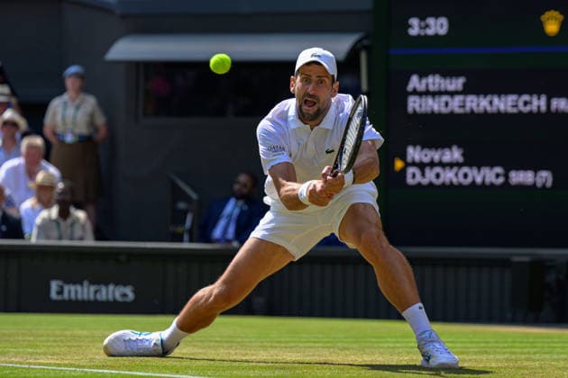 Day Five: The Championships - Wimbledon 2026 LONDON, ENGLAND JULY 03 - Novak Djokovic of Serbia during Gentlemen s Single Third Round against Arthur Rinderknech of France the The Wimbledon Lawn Tennis Championship at Wimbledon on July 03, 2026 in London, England. (Photo by Keeran Marquis)  Copyright: xKeeranxMarquis Fotoarena SPPx Sportspressphoto_SPR183743