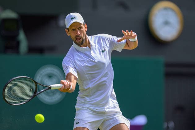 Day Five: The Championships - Wimbledon 2026 LONDON, ENGLAND JULY 03 - Novak Djokovic of Serbia during Gentlemen s Single Third Round against Arthur Rinderknech of France the The Wimbledon Lawn Tennis Championship at Wimbledon on July 03, 2026 in London, England. (Photo by Keeran Marquis)  Copyright: xKeeranxMarquis Fotoarena SPPx Sportspressphoto_SPR183749