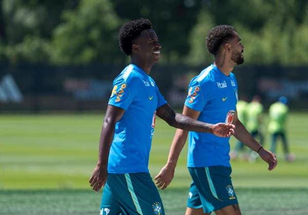 Vinicius Junior (Brazil, 7) betritt das Gelände FIFA World Cup, WM, Weltmeisterschaft, Fussball 2026: Brasilien Training 03 July 2026, FIFA World Cup 2026: Brasilien Training at Columbia Park Training Facility in Morristown, New Jersey, USA. *** Vinicius Junior of Brazil, No. 7, enters the field at the 2026 FIFA World Cup Brazil training session on July 3, 2026, at the Columbia Park Training Facility in Morristown, New Jersey, USA Copyright: HMBxMedia xMarcoxBader