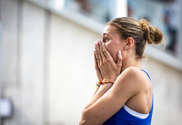 Deutsche Meisterschaften U23 U18; Bochum-Wattenscheid, 03.07.2026 Kann es selbst kaum glauben: Johanna Martin (1. LAV Rostock) nach ihrem 400m-Vorlauf in 50,57 Sekunden; Deutsche Meisterschaften U23 U18 am 03.07.2026 im Lohrheidestadion in Bochum-Wattenscheid (Nordrhein-Westfalen). *** German U23 and U18 Championships, Bochum-Wattenscheid, July 3, 2026. Johanna Martin (1, LAV Rostock) can hardly believe it herself after her 400-meter preliminary heat in 50.57 seconds at the German U23 and U18 Championships on July 3, 2026, at the Lohrheidestadion in Bochum-Wattenscheid, North Rhine-Westphalia Copyright: xBEAUTIFULxSPORTS R.xSchmittx