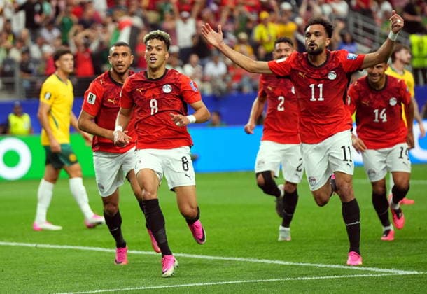 FIFA World Cup, WM, Weltmeisterschaft, Fussball 2026 - Round of 32 - Australia vs Egypt Emam Ashour of Egypt (C) celebrates scoring the 1-0 during the FIFA World Cup 2026 Round of 32 match Australia against Egypt, in Dallas, USA, 03 July 2026. DALLAS United States  Copyright: xJEFFREYxMCWHORTERx