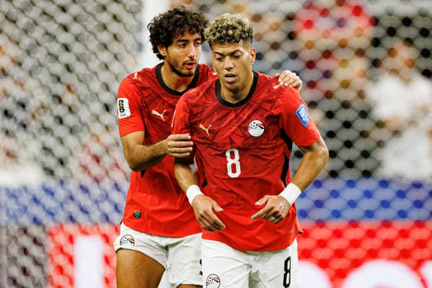 Mohamed Hany and Emam Ashour seen celebrating after scoring goal during FIFA World Cup, WM, Weltmeisterschaft, Fussball 2026 game between national teams of Australia and Egypt (Grzegorz Wajda Ball Raw Images) Arlington Dallas Stadium USA Copyright: xGrzegorzxWajdax grzegorzwajda_australia_egypt_2526_2-22