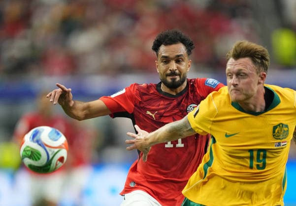 Mostafa Zico (Egypt) and Harry Souttar (Australia) during Australia and Egypt, Round of 32 FIFA World Cup, WM, Weltmeisterschaft, Fussball 2026, Dallas Stadium, Arlington, United States on July 3, 2026. Thor Wegner DeFodi Images. (Photo by DeFodi Images) - *** Mostafa Zico (Egypt) and Harry Souttar (Australia) during the Australia vs. Egypt match in the Round of 32 of the 2026 FIFA World Cup at Dallas Stadium in Arlington, United States, on July 3, 2026. Photo by Thor Wegner, DeFodi Images