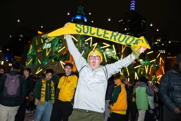 WORLD CUP LIVE SITE MELBOURNE, Socceroos fans at a live site during the FIFA World Cup, WM, Weltmeisterschaft, Fussball match between Australia and Egypt at Federation Square in Melbourne, Saturday, July 4, 2026 ( NO ARCHIVING MELBOURNE VICTORIA AUSTRALIA  Copyright: xJAYxKOGLERx 20260704157572083127