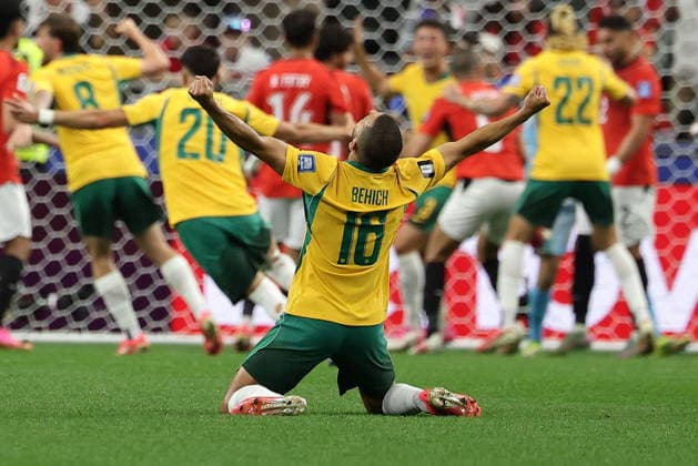 FIFA World Cup, WM, Weltmeisterschaft, Fussball 2026 - Round of 32 - Australia vs Egypt Aziz Behich of Australia celebrates the 1-1 goal during the FIFA World Cup 2026 Round of 32 match Australia against Egypt, in Dallas, USA, 03 July 2026. DALLAS United States  Copyright: xCHRISTOPHERxNEUNDORFx
