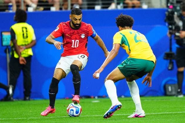 Australia v Egypt - FIFA World Cup, WM, Weltmeisterschaft, Fussball 2026 - Round of 32 ARLINGTON, USA - JULY 03: Mohamed Salah (10) of Egypt in action against Lucas Herrington of Australia during the 2026 FIFA World Cup Round of 32 match between Australia and Egypt at Dallas Stadium in Arlington, Texas, United States on July 03, 2026. Evrim Aydin Anadolu Texas United States. Editorial use only. Please get in touch for any other usage.  Copyright: x2026xAnadoluxEvrimxAydinx