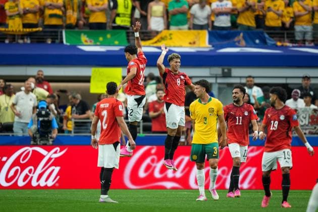 Australia v Egypt Round of 32 - FIFA World Cup, WM, Weltmeisterschaft, Fussball 2026 ARLINGTON, TEXAS JULY 3, 2026: Egypt s Emam Ashour ( 8) celebrates with teammates after scoring against Australia during the FIFA World Cup 2026 Round of 32 match at Dallas Stadium in Arlington, Texas, United States, on July 3, 2026. ( ARLINGTON United States of America Copyright: x xAymanxArefxMohamedxSaadxElxDinx xJNAxPressx