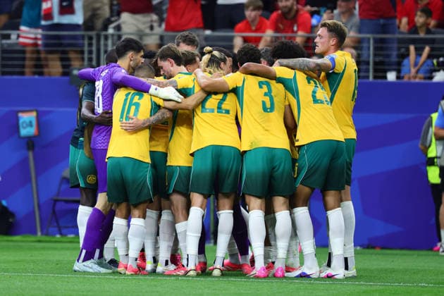 Australia celebrates Mohamed Hany of Egypt own goal for Australia during the FIFA World Cup, WM, Weltmeisterschaft, Fussball 2026 last 32 match between Australia and Egypt at AT&T Stadium, Dallas, USA on 3 July 2026. Copyright: xPeterxDovganx 45210041