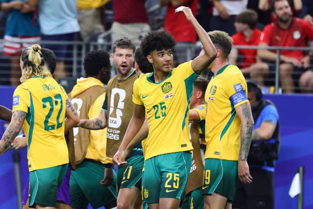 Lucas Herrington of Australia celebrates Mohamed Hany of Egypt own goal for Australia during the FIFA World Cup, WM, Weltmeisterschaft, Fussball 2026 last 32 match between Australia and Egypt at AT&T Stadium, Dallas, USA on 3 July 2026. Copyright: xPeterxDovganx 45210042